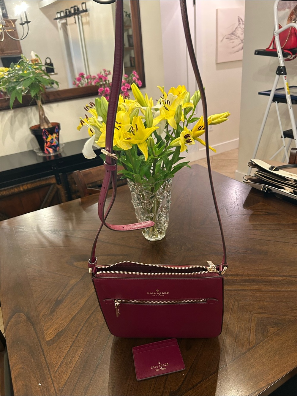Burgundy Kate Spade purse with matching mini-wallet. - Picture 3 of 12